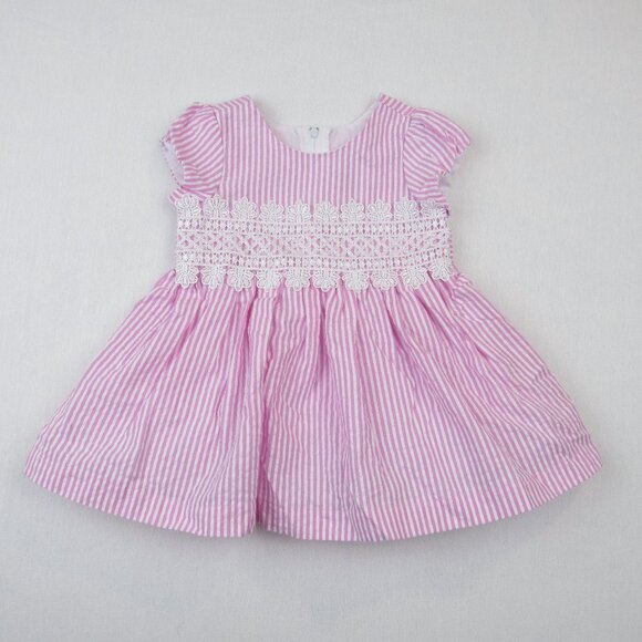 Rare Editions Baby Girl Dress Size 3-6 Months Seersucker Pink & White Striped - Picture 1 of 9